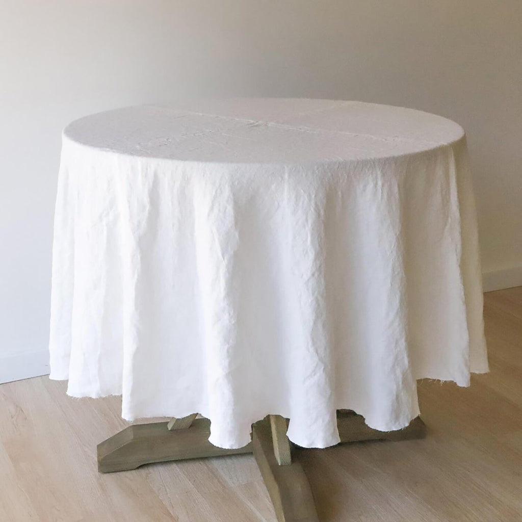 White Round Tablecloth in European Linen by Rough Linen