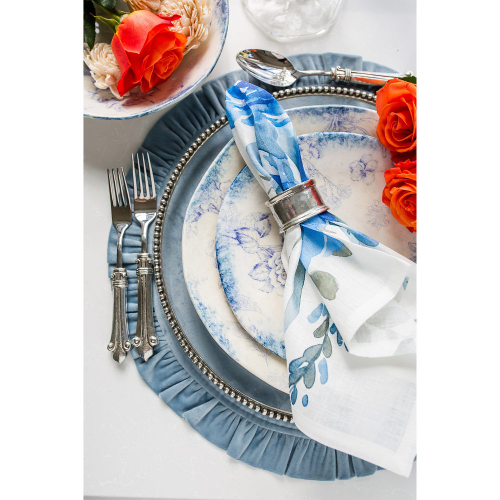 Blue Floral Watercolor Large Napkin by Arte Italica & Crown Linen Designs