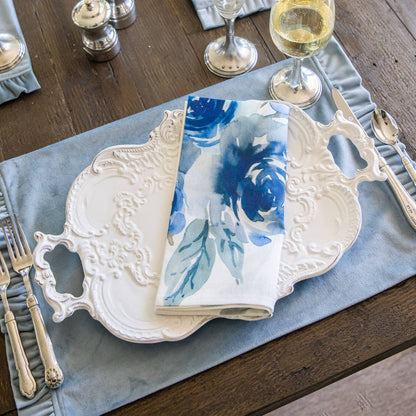 Blue Floral Watercolor Large Napkin by Arte Italica & Crown Linen Designs