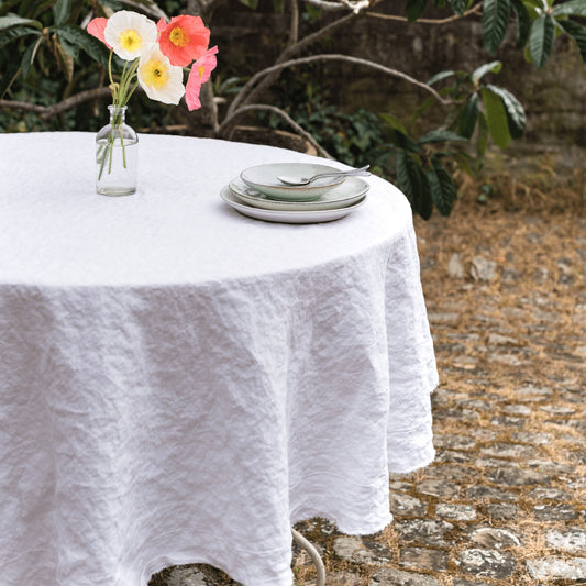 White Round Tablecloth in European Linen by Rough Linen