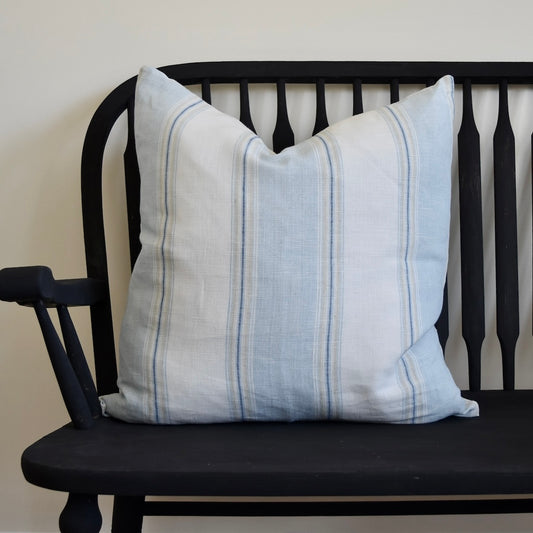 Decorator Pillow in Blue and White Coastal Stripe Linen by Shannan Bower Home